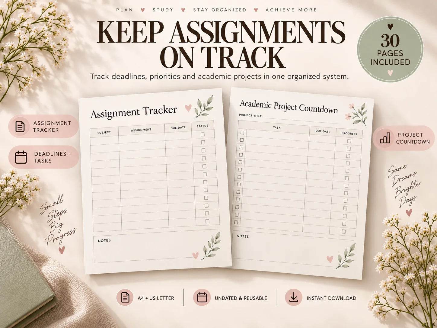Aesthetic Study Planner Printable PDF | Cute, Minimalist & Pastel Student Planner - Image 6