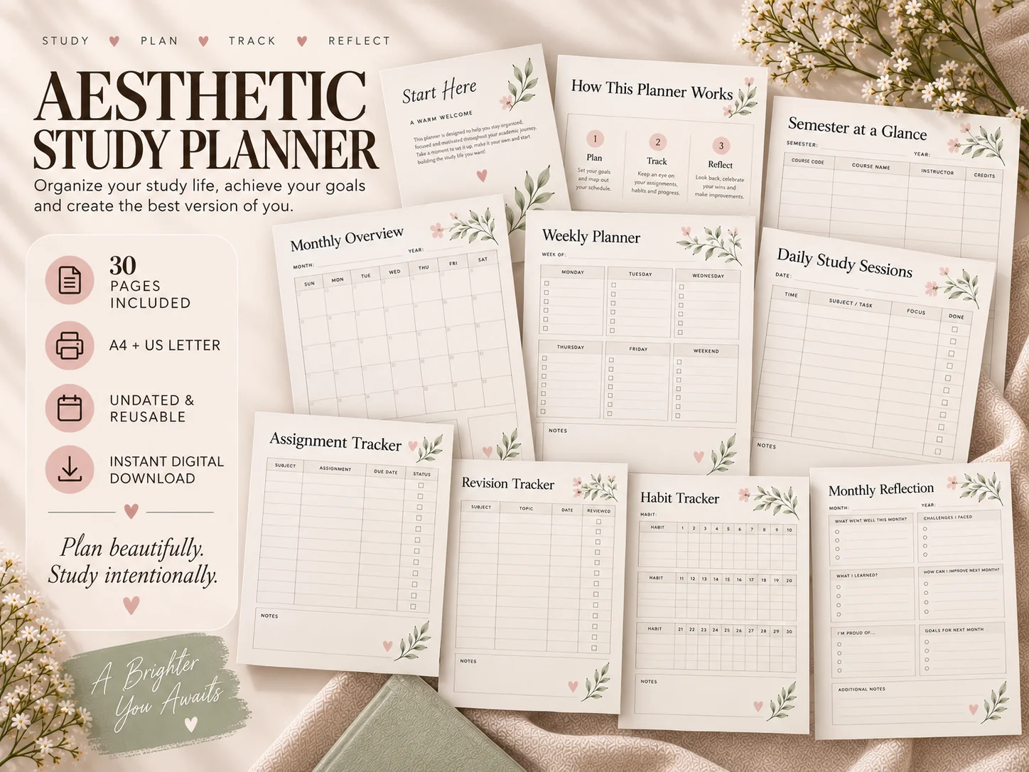 Aesthetic Study Planner Printable PDF | Cute, Minimalist & Pastel Student Planner - Image 10
