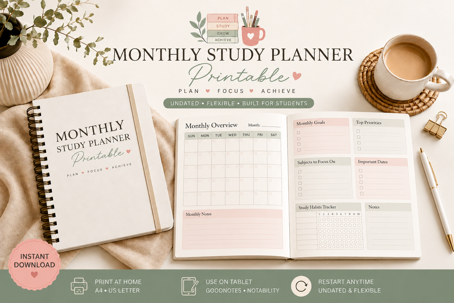 Daily study planner printable template for students