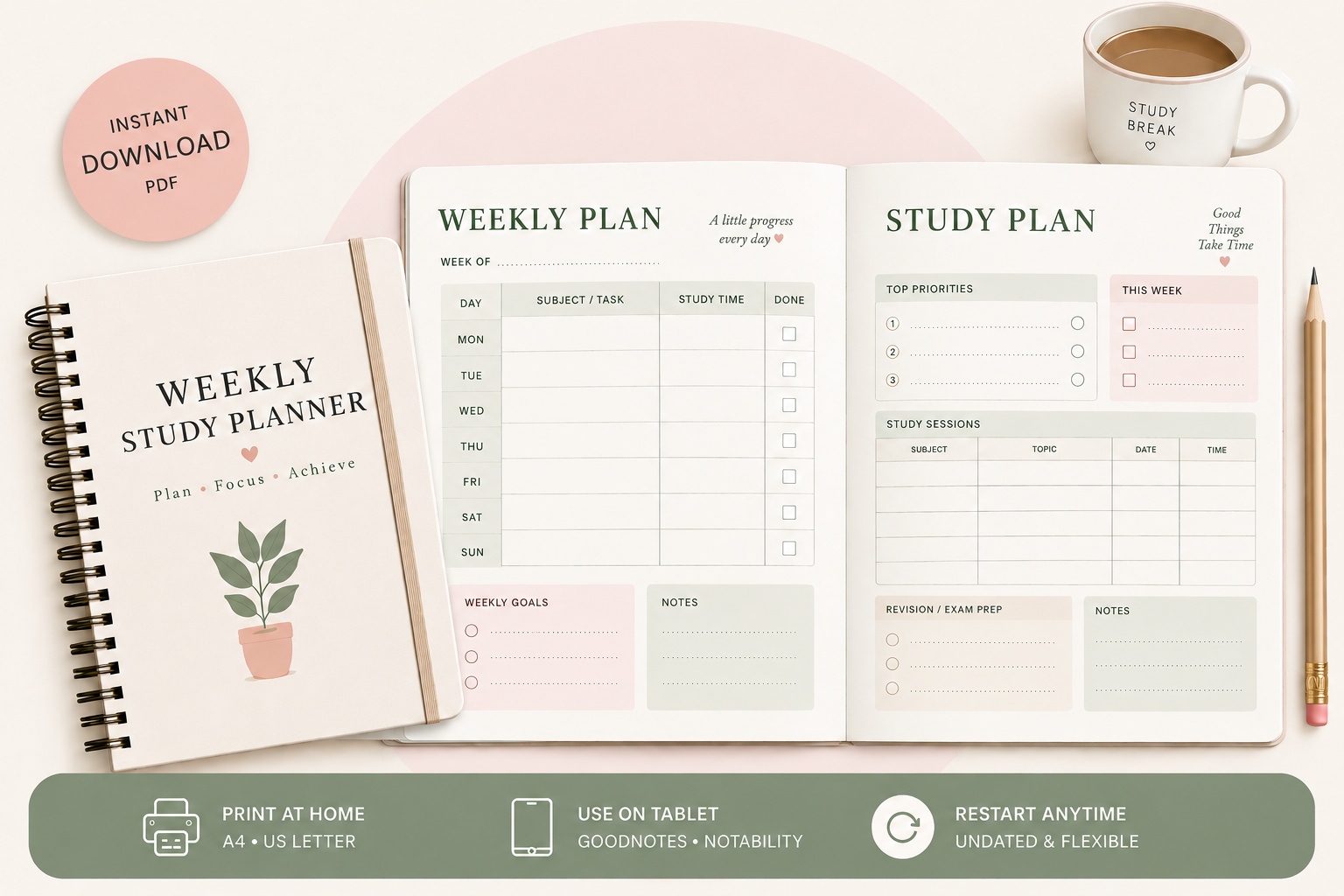 Weekly Study Planner printable