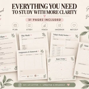 Weekly Study Planner Printable PDF | 40-Page Academic Planner