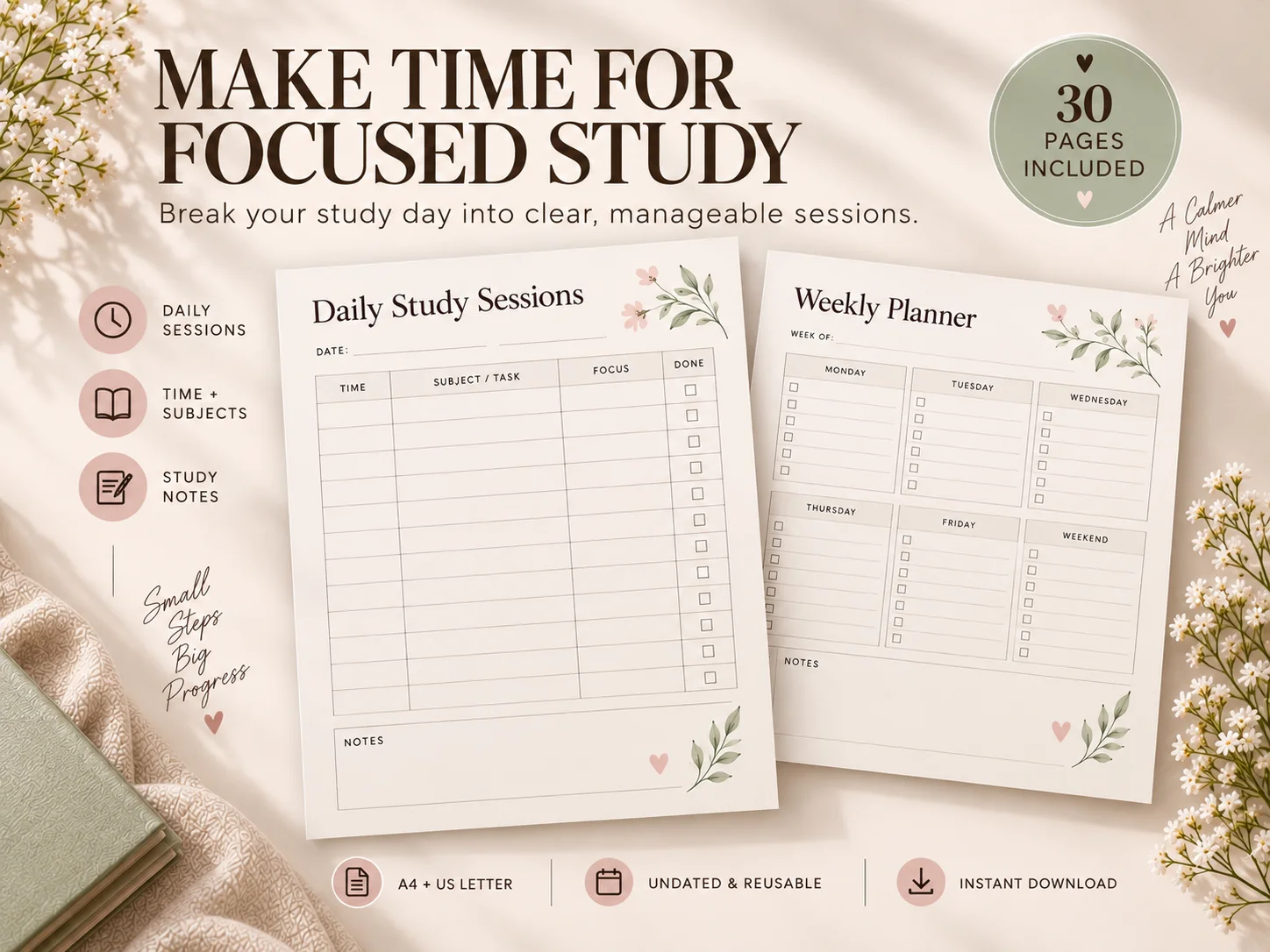 Aesthetic Study Planner Printable PDF | Cute, Minimalist & Pastel Student Planner - Image 5