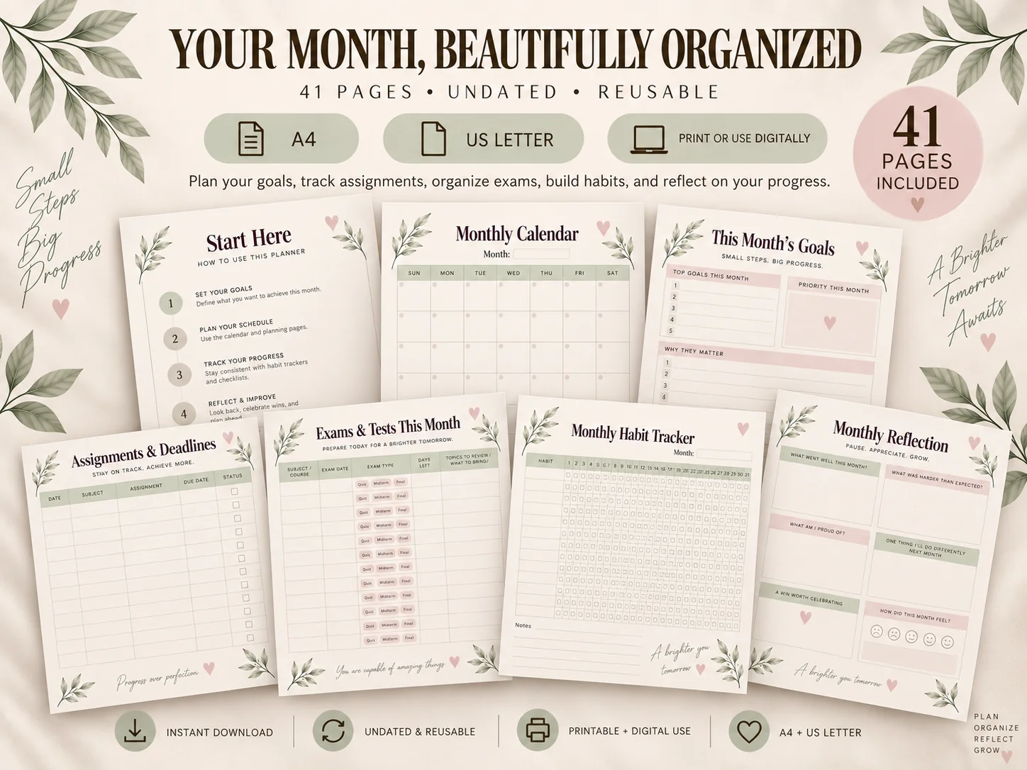 Monthly Study Planner Printable PDF | 40-Page Academic Planner for Students - Image 10