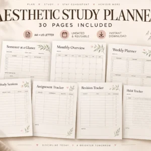 Aesthetic Study Planner Printable PDF | Cute, Minimalist & Pastel Student Planner