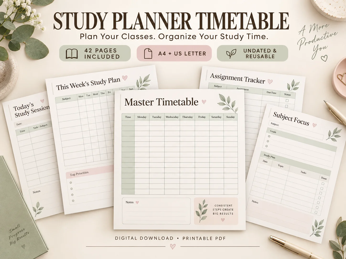 Student Study Planner Timetable Printable PDF | Subject & Study Schedule Planner