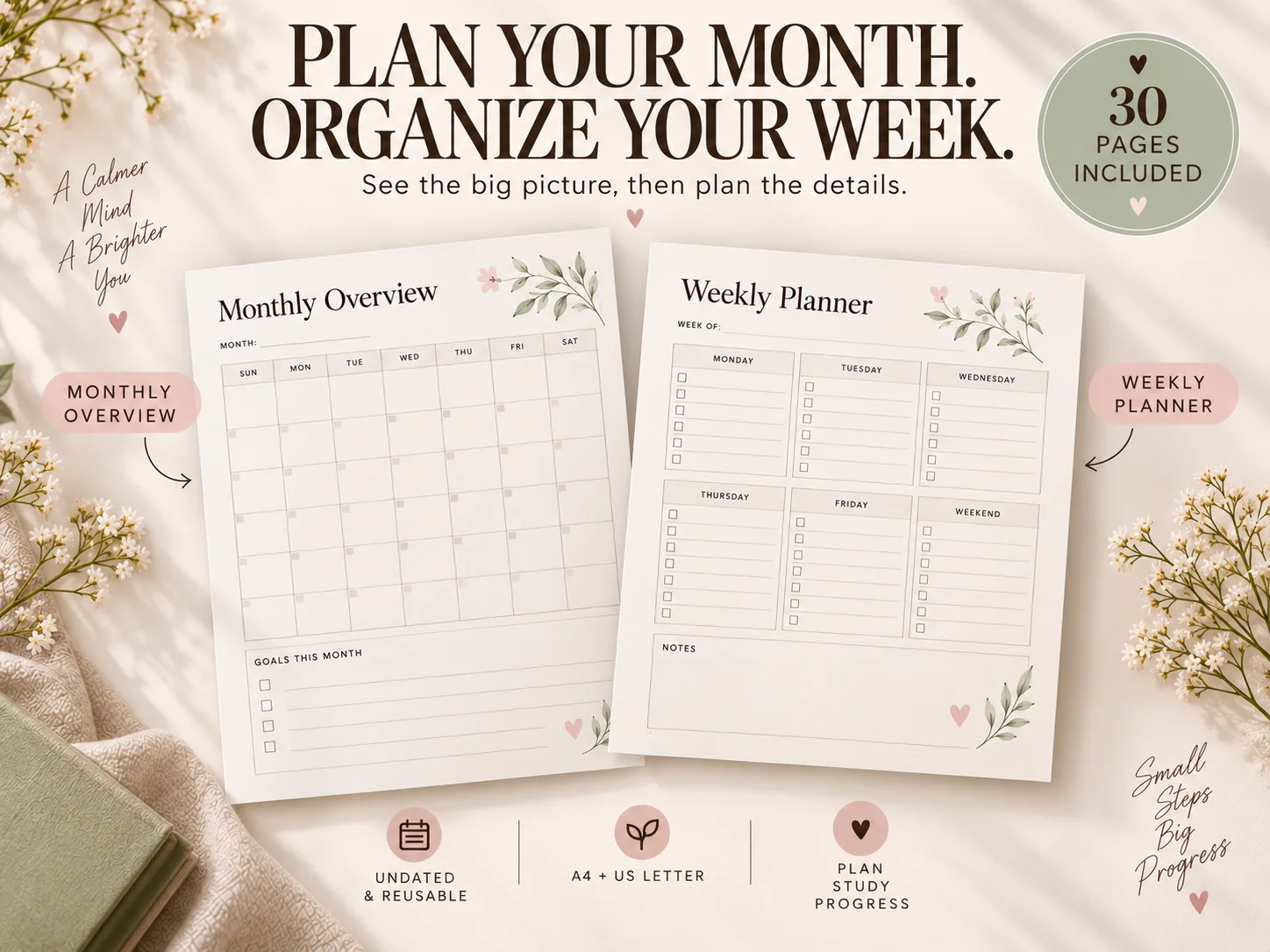 Aesthetic Study Planner Printable PDF | Cute, Minimalist & Pastel Student Planner - Image 4