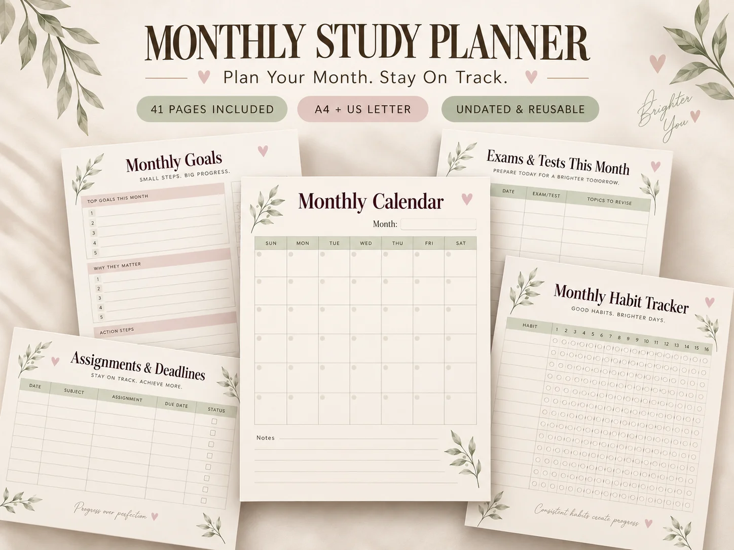 Monthly Study Planner printable