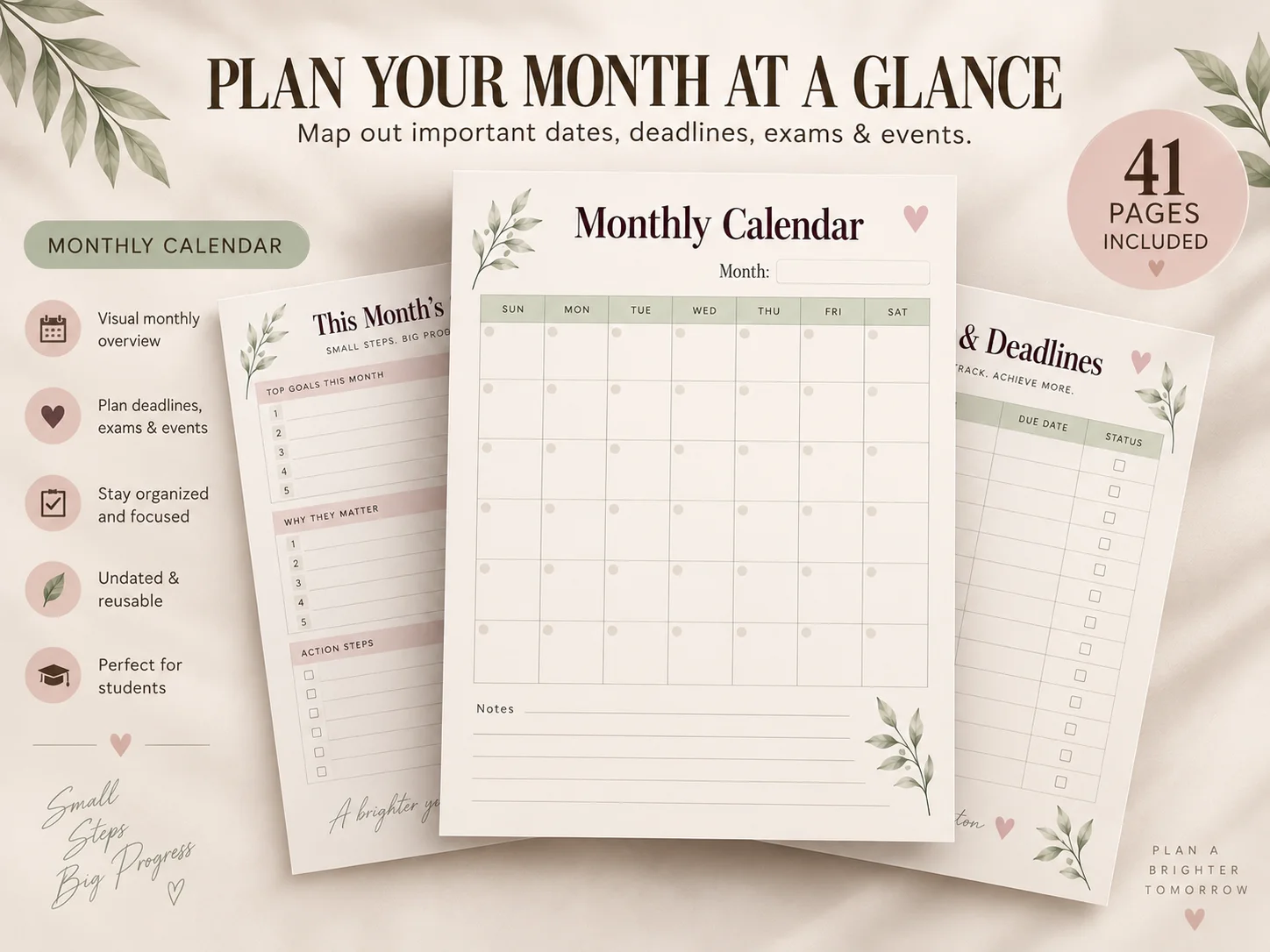Monthly Study Planner Printable PDF | 40-Page Academic Planner for Students - Image 3