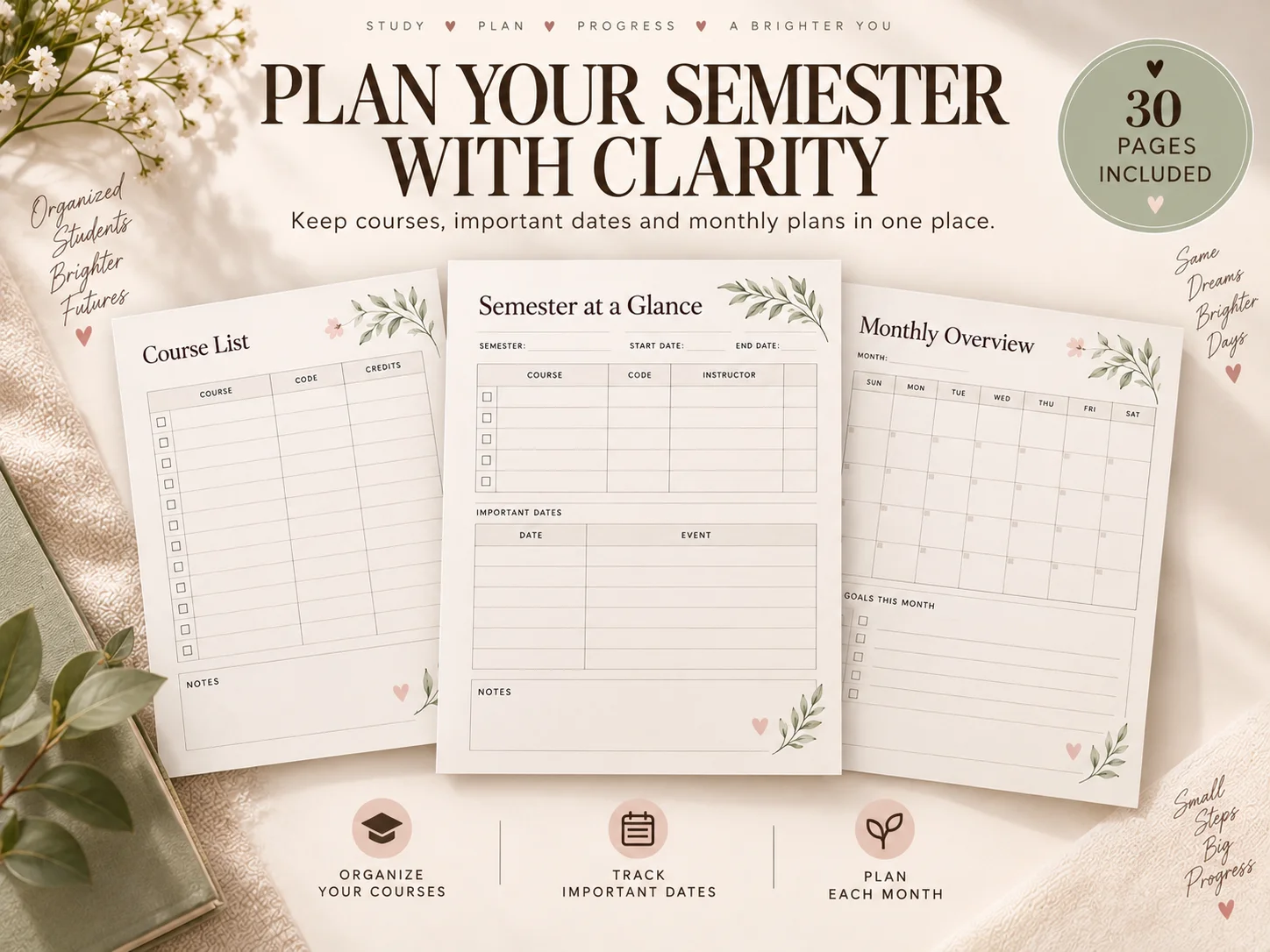 Aesthetic Study Planner Printable PDF | Cute, Minimalist & Pastel Student Planner - Image 3
