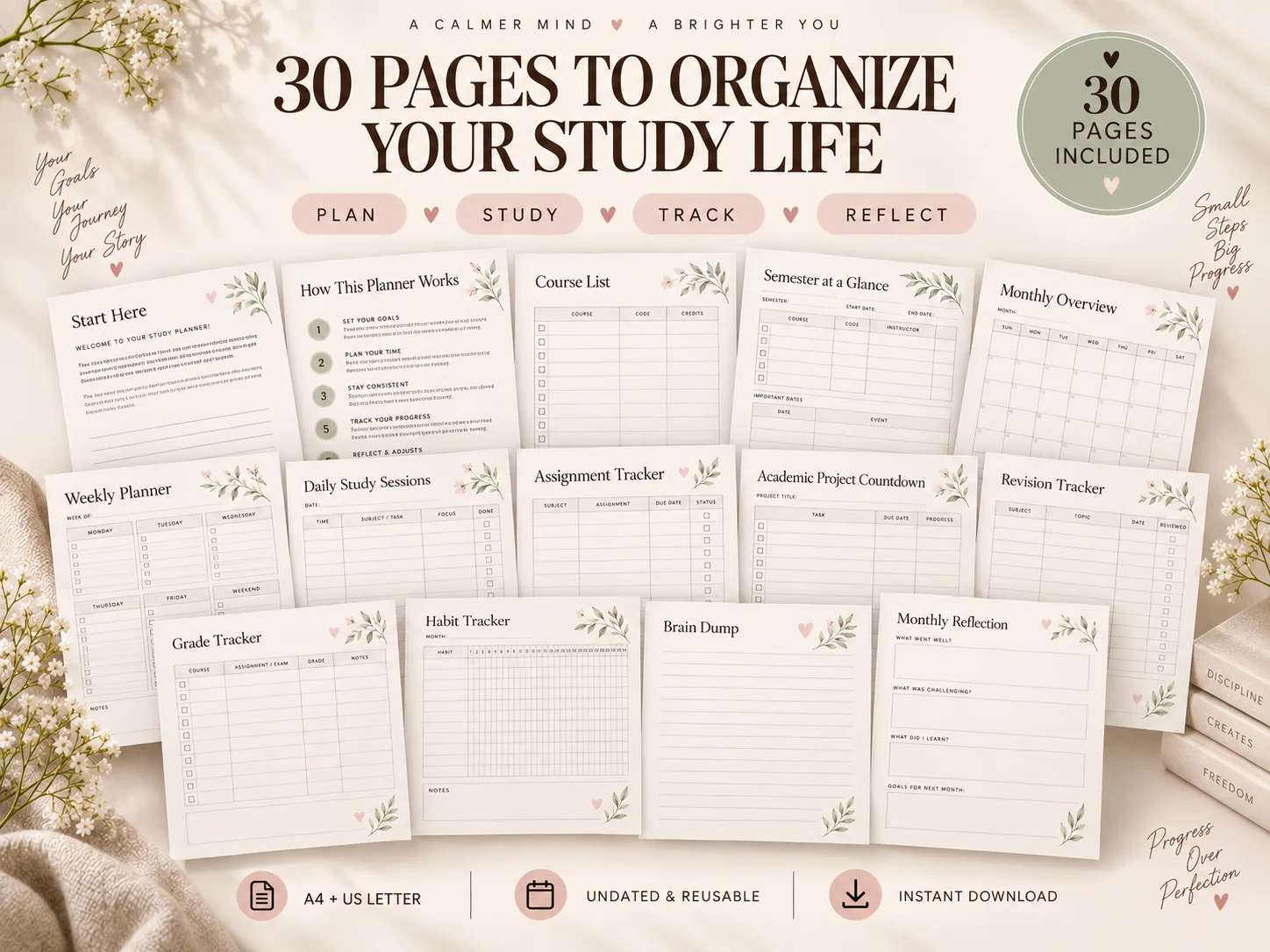 Aesthetic Study Planner Printable PDF | Cute, Minimalist & Pastel Student Planner - Image 2
