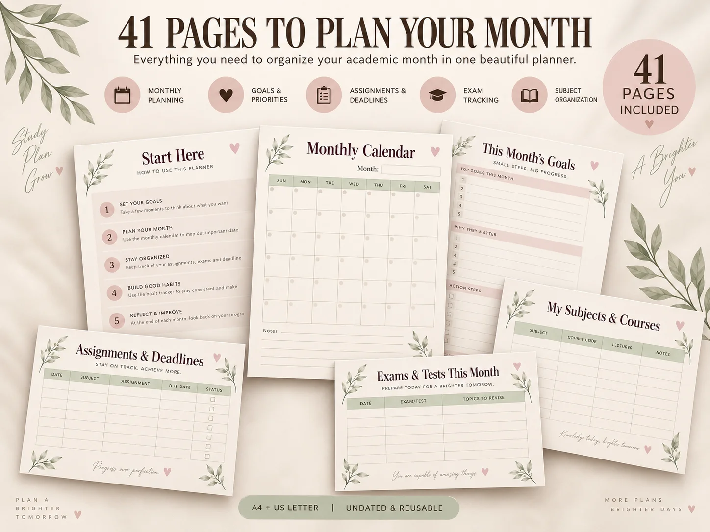 Monthly Study Planner Printable PDF | 40-Page Academic Planner for Students - Image 2
