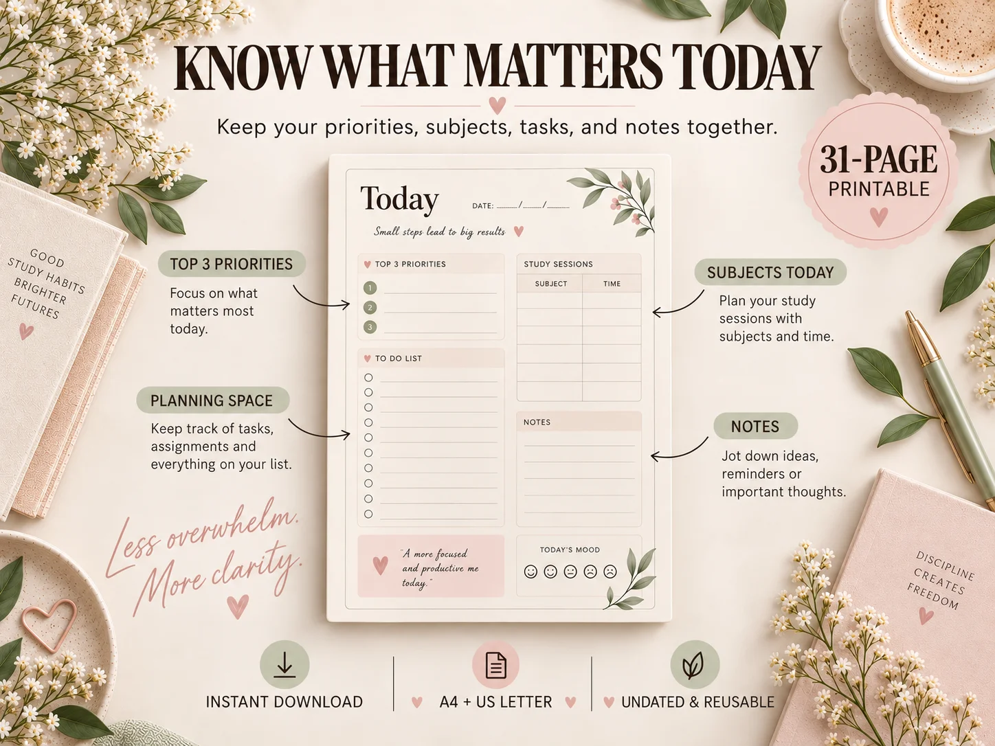 Daily Study Planner | Printable Study Planner for Students | A4 & US Letter | 40 Pages | Instant Digital Download - Image 3