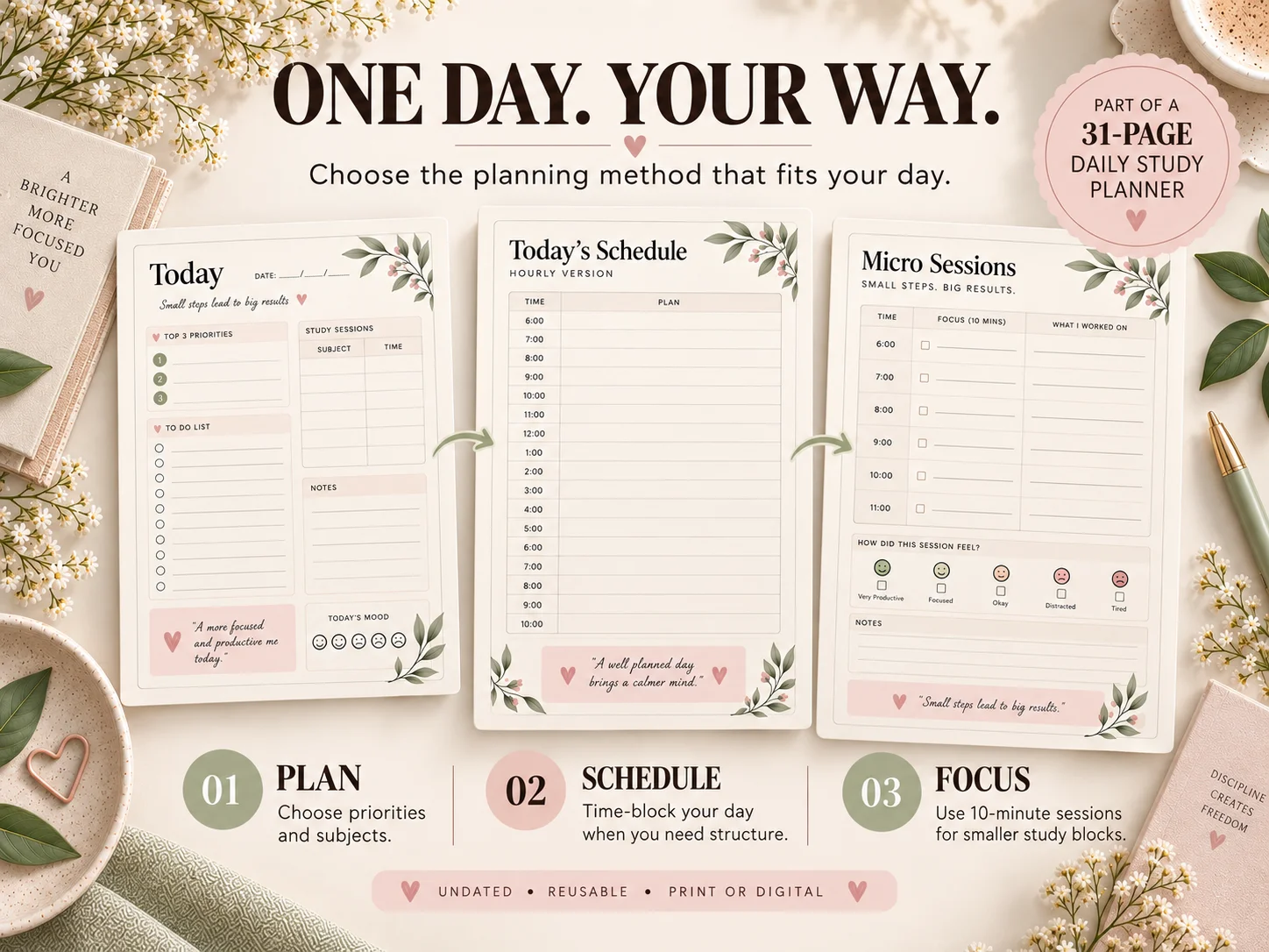 Daily Study Planner | Printable Study Planner for Students | A4 & US Letter | 40 Pages | Instant Digital Download - Image 2