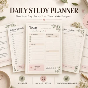 Daily Study Planner | Printable Study Planner for Students | A4 & US Letter | 40 Pages | Instant Digital Download