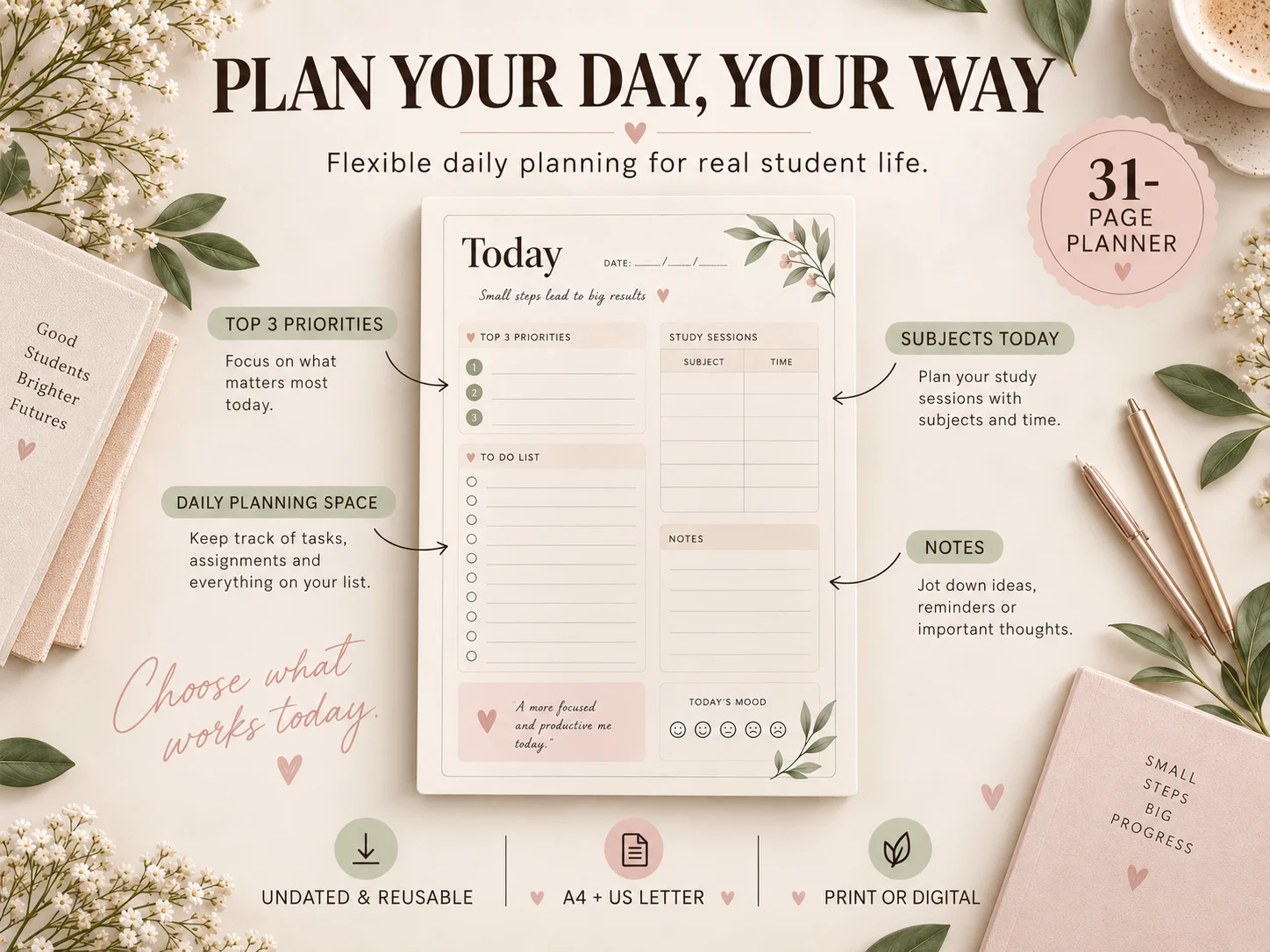 Daily Study Planner | Printable Study Planner for Students | A4 & US Letter | 40 Pages | Instant Digital Download - Image 6