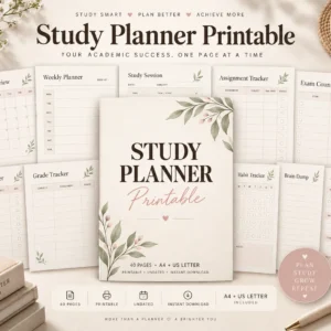 Study Planner Printable — Undated Student Planner for Assignments, Revision & Exams